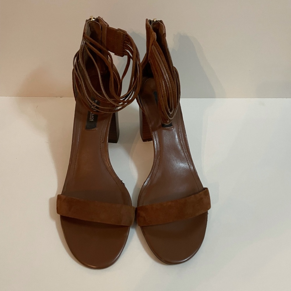 WHBM black label Dark Brown Strappy Heels sz 9.5